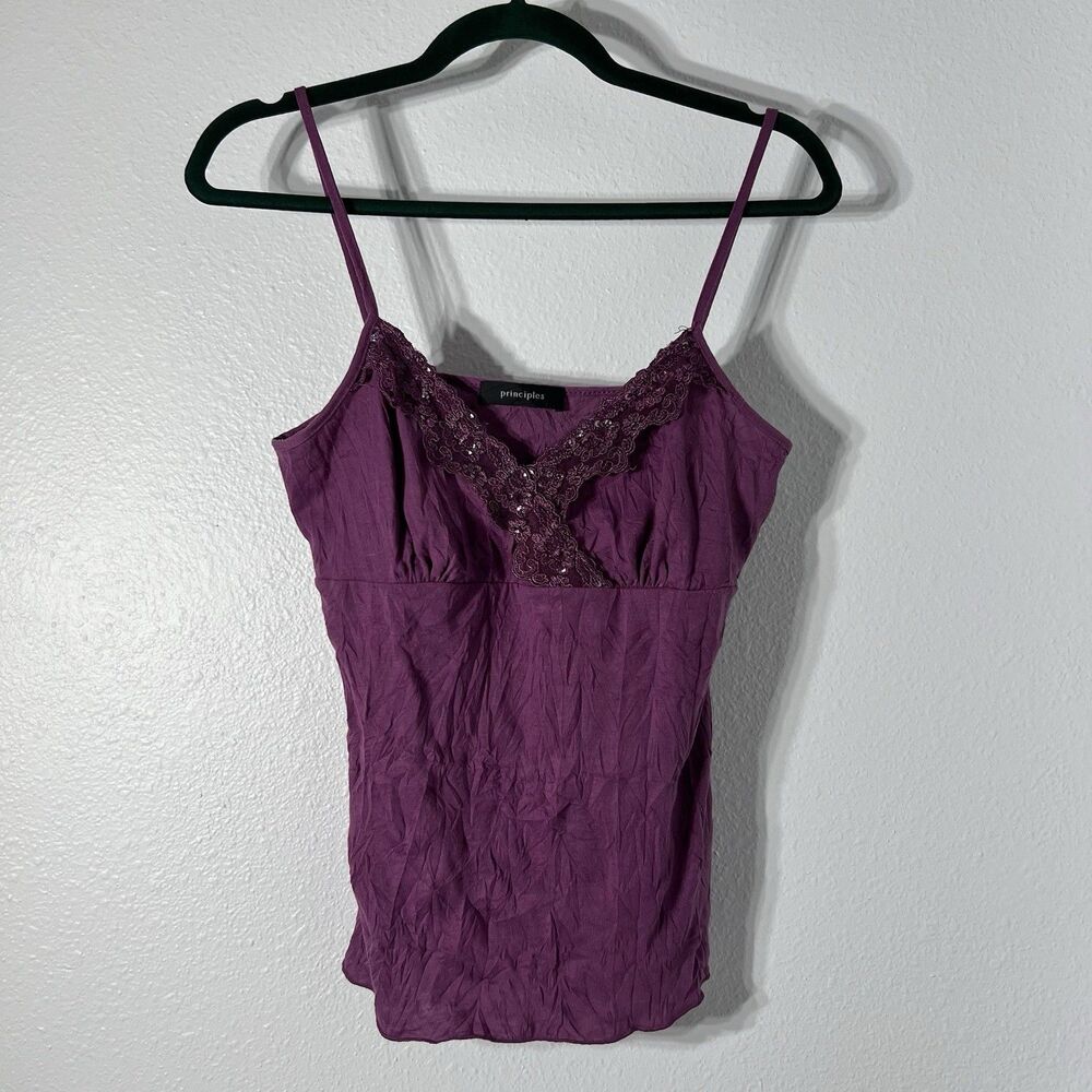 Principles Tank Top 12 Purple Baby Doll Cami Y2K Sequin Euro Whimsical Fairy
